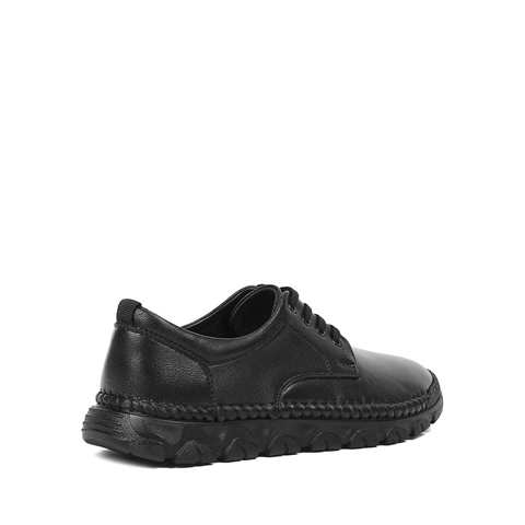 Erkek Siyah Bağcıklı Kalın Tabanlı Deri Ayakkabı