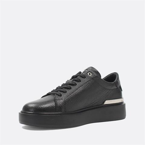 Erkek Siyah Bağcıklı Kalın Tabanlı Deri Sneaker