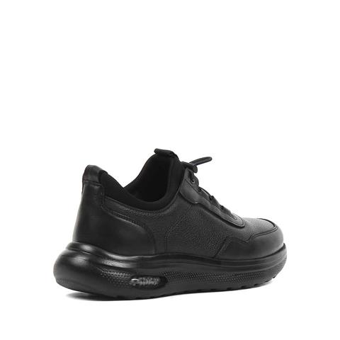 Erkek Siyah Bağcıklı Kalın Tabanlı Deri Sneaker