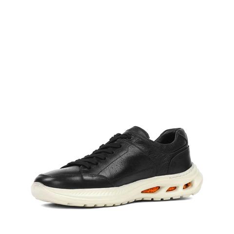 Erkek Siyah Bağcıklı Kalın Tabanlı Deri Sneaker