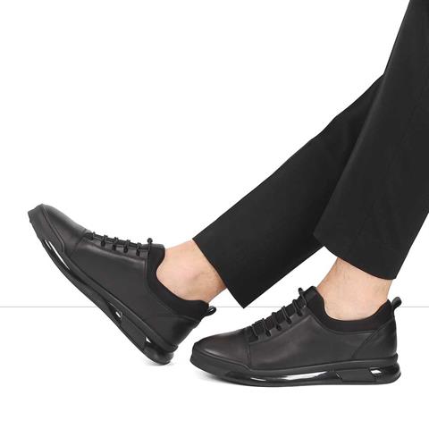 Erkek Siyah Bağcıklı Kalın Tabanlı Deri Ayakkabı