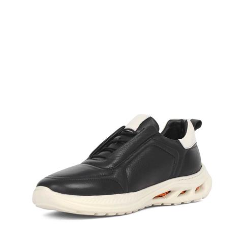 Erkek Siyah Bağcıklı Kalın Tabanlı Deri Sneaker