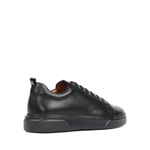 Erkek Siyah Bağcıklı Kalın Tabanlı Deri Sneaker