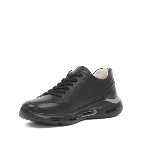 Erkek Siyah Bağcıklı Kalın Tabanlı Deri Sneaker