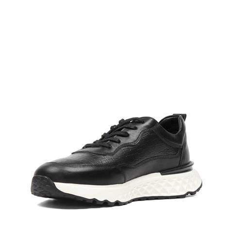 Erkek Siyah Bağcıklı Kalın Tabanlı Kroko Deri Sneaker