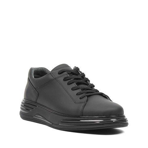 Erkek Siyah Bağcıklı Kalın Tabanlı Mat Deri Sneaker