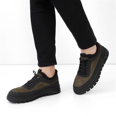 Erkek Siyah Bağcıklı Kalın Tabanlı Nubuk Deri Sneaker