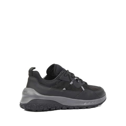 Erkek Siyah Bağcıklı Kalın Tabanlı Nubuk Deri Sneaker