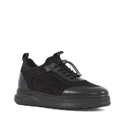 Erkek Siyah Bağcıklı Kalın Tabanlı Nubuk Deri Günlük Ayakkabı