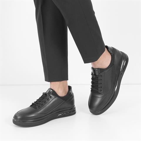 Erkek Siyah Bağcıklı Kalın Tabanlı Rugan Deri Günlük Ayakkabı