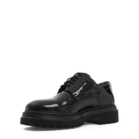 Erkek Siyah Bağcıklı Kalın Tabanlı Rugan Deri Günlük Ayakkabı