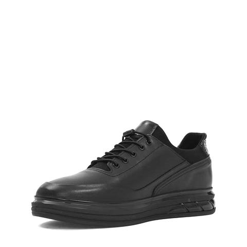 Erkek Siyah Bağcıklı Kalın Tabanlı Rugan Deri Günlük Ayakkabı