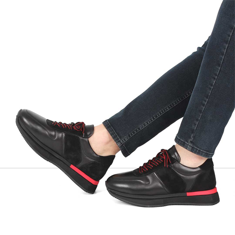 Erkek Siyah Bağcıklı Kalın Tabanlı Sneaker