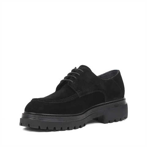 Erkek Siyah Bağcıklı Kalın Tabanlı Süet Deri Ayakkabı