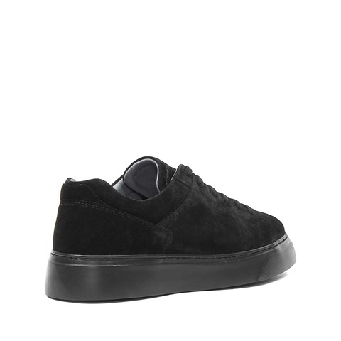 Erkek Siyah Bağcıklı Kalın Tabanlı Süet Deri Sneaker