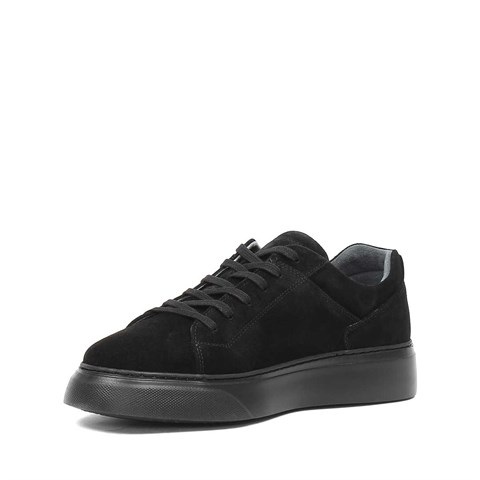 Erkek Siyah Bağcıklı Kalın Tabanlı Süet Deri Sneaker