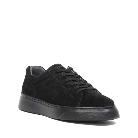 Erkek Siyah Bağcıklı Kalın Tabanlı Süet Deri Sneaker