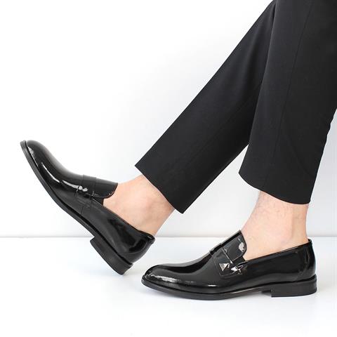 Erkek Siyah Bağcıklı Rugan Deri Klasik Ayakkabı