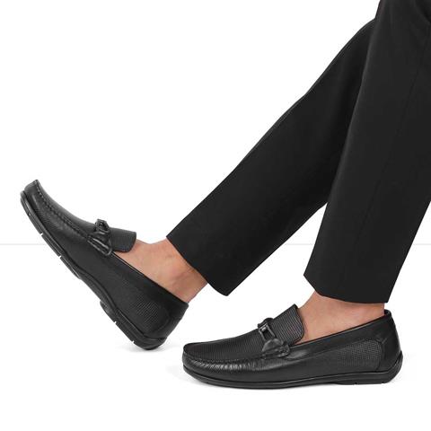 Erkek Siyah Baskılı Deri Loafer