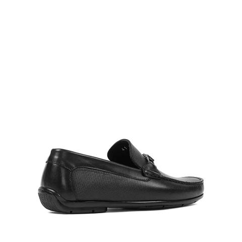 Erkek Siyah Baskılı Deri Loafer