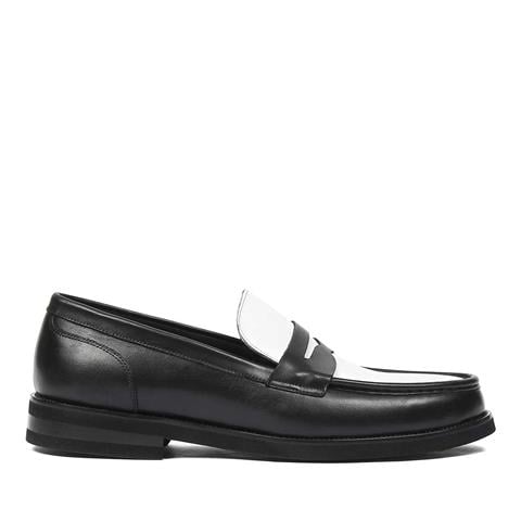 Erkek Siyah Beyaz Deri Loafer