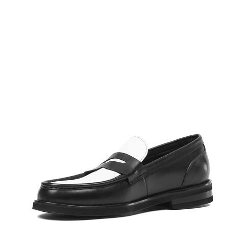 Erkek Siyah Beyaz Deri Loafer