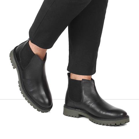 Erkek Siyah Deri Chelsea Bot