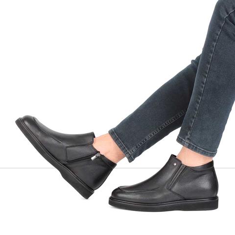 Erkek Siyah Fermuarlı Deri Bot