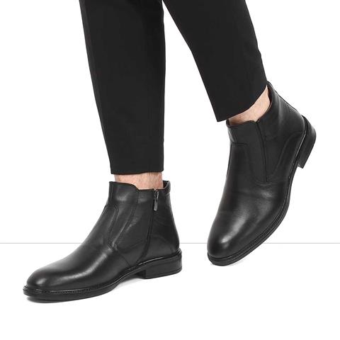 Erkek Siyah Fermuarlı Deri Bot
