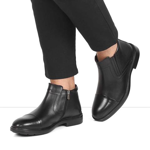 Erkek Siyah Fermuarlı Klasik Deri Bot