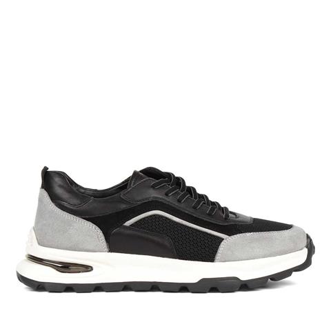 Erkek Siyah Gri Bağcıklı Süet Deri Sneaker
