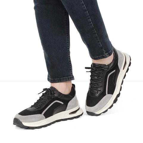 Erkek Siyah Gri Bağcıklı Süet Deri Sneaker