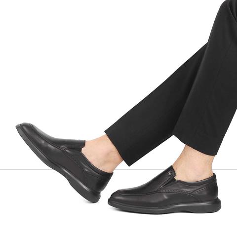 Erkek Siyah Kalın Tabanlı Deri Ayakkabı