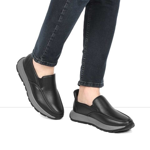 Erkek Siyah Kalın Tabanlı Deri Ayakkabı