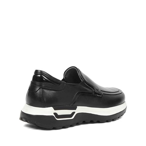 Erkek Siyah Kalın Tabanlı Deri Ayakkabı