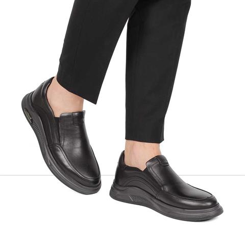 Erkek Siyah Kalın Tabanlı Deri Günlük Ayakkabı