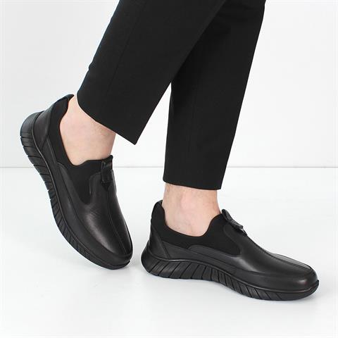 Erkek Siyah Kalın Tabanlı Deri Günlük Ayakkabı