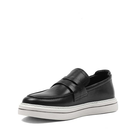 Erkek Siyah Kalın Tabanlı Deri Loafer