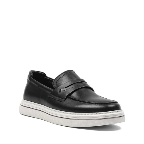 Erkek Siyah Kalın Tabanlı Deri Loafer