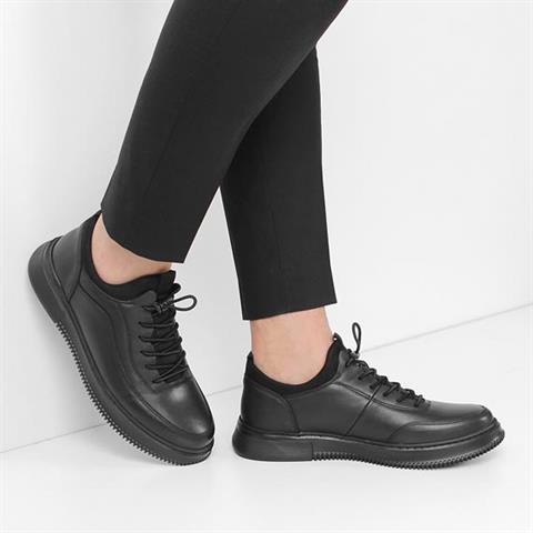 Erkek Siyah Kalın Tabanlı Deri Sneaker