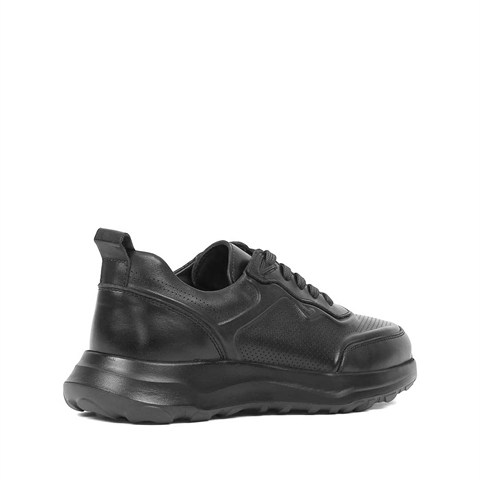 Erkek Siyah Kalın Tabanlı Deri Sneaker