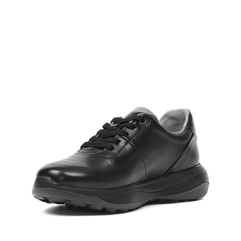 Erkek Siyah Kalın Tabanlı Deri Sneaker