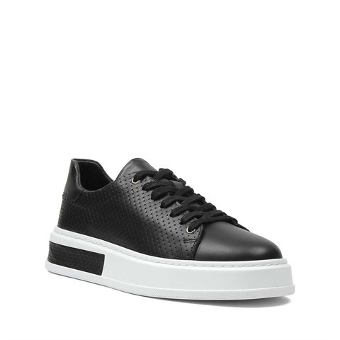 Erkek Siyah Kalın Tabanlı Deri Sneaker