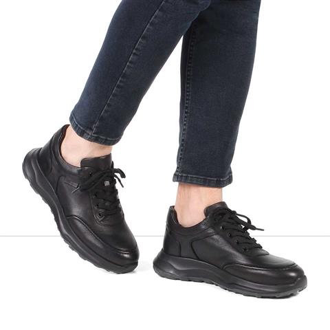 Erkek Siyah Kalın Tabanlı Deri Sneaker