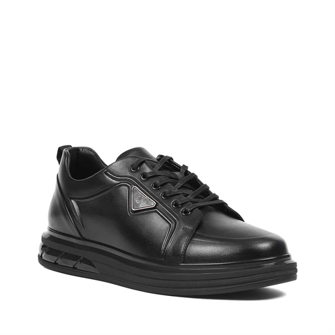 Erkek Siyah Kalın Tabanlı Deri Sneaker