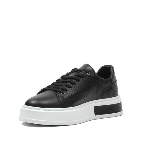Erkek Siyah Kalın Tabanlı Deri Sneaker