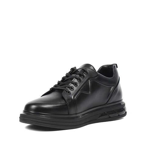 Erkek Siyah Kalın Tabanlı Deri Sneaker
