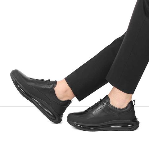 Erkek Siyah Kalın Tabanlı Deri Sneaker