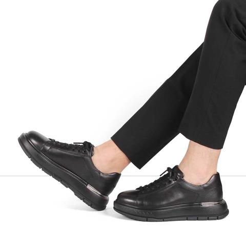 Erkek Siyah Kalın Tabanlı Deri Sneaker
