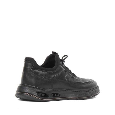 Erkek Siyah Kalın Tabanlı Deri Sneaker